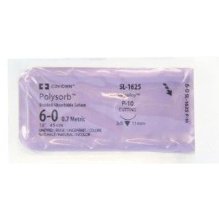 [SL1625] Medtronic Polysorb 45 cm 3/8 Circle Size 6-0 P-10 Braided Synthetic Absorbable Coated Suture, 36/Box