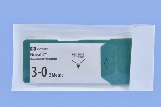 [SPB1643G] Medtronic Novafil 45 cm 3/8 Circle Size 3-0 P-12 Monofilament Polybutester Suture, Blue, 12/Box
