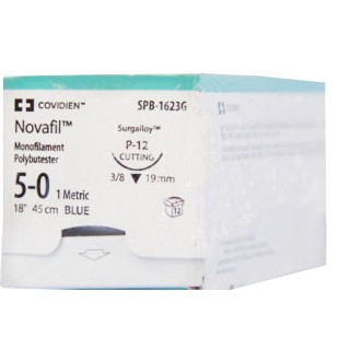 [SPB1623G] Medtronic Novafil 45 cm 3/8 Circle Size 5-0 P-12 Monofilament Polybutester Suture, Blue, 12/Box