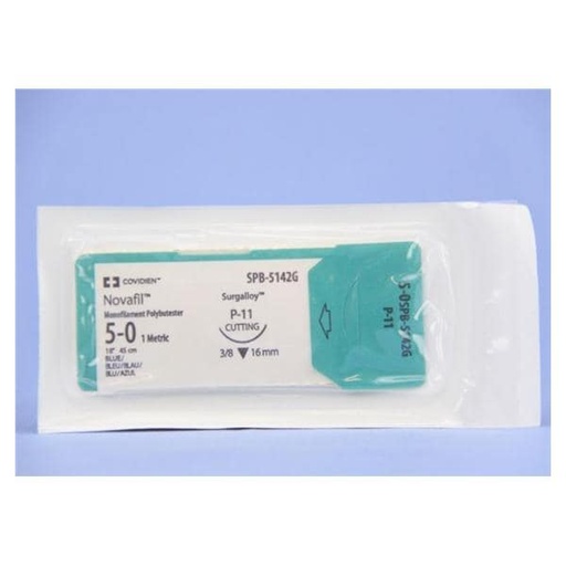 [SPB5142G] Medtronic Novafil 45 cm 3/8 Circle Size 5-0 P-11 Monofilament Polybutester Suture, Blue, 12/Box