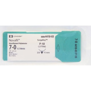 [8886441003] Medtronic Novafil 45 cm 3/8 Circle Size 7-0 P-10 Monofilament Polybutester Suture, Blue, 12/Box