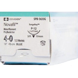 [SPB5633G] Medtronic Novafil 45 cm 3/8 Circle Size 4-0 P-12 Monofilament Polybutester Suture, Blue, 12/Box