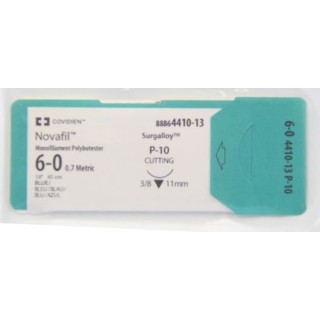 [8886441013] Medtronic Novafil 45 cm 3/8 Circle Size 6-0 P-10 Monofilament Polybutester Suture, Blue, 12/Box