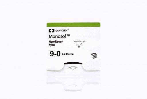 [N2533] Medtronic Monosof 13 cm 3/8 Circle Size 9-0 MVK-100-4 Monofilament Nylon Suture, Black, 12/Box