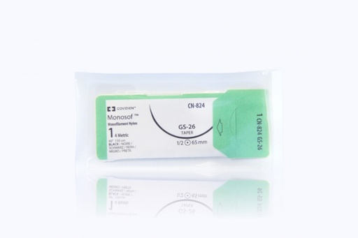 [CN824] Medtronic Monosof 150 cm 1/2 Circle Size 1 GS-26 Monofilament Nylon Suture, Black, 24/Box