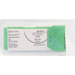 [CN823L] Medtronic Monosof 240 cm 1/2 Circle Size 0 GS-26 Monofilament Nylon Suture, Black, 24/Box