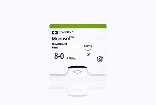 [N2547] Medtronic Monosof 13 cm 3/8 Circle Size 8-0 MV-135-5 Monofilament Nylon Suture, Black, 12/Box