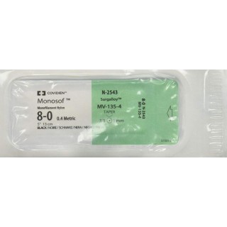 [N2543] Medtronic Monosof 13 cm 3/8 Circle Size 8-0 MV-135-4 Monofilament Nylon Suture, Black, 12/Box