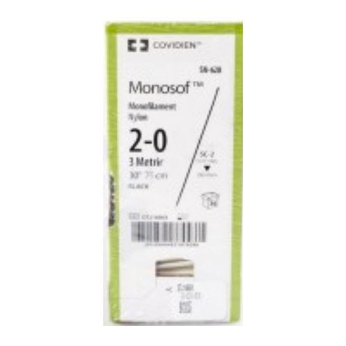 [SN628] Medtronic Monosof Dermalon 30 inch Straight Size 2-0 SC-2 Monofilament Nylon Suture, Black, 36/Box