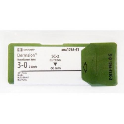 [8886176441] Medtronic Monosof Dermalon 30 inch Straight Size 3-0 SC-2 Monofilament Nylon Suture, Blue, 36/Box
