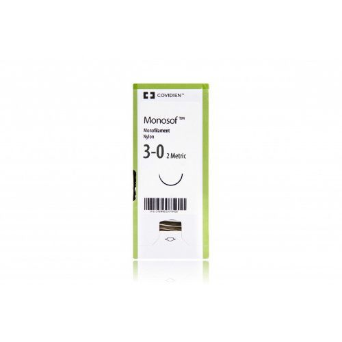 [SN1693] Medtronic Monosof Dermalon 18 inch 3/8 Circle Size 3-0 PC-12 Monofilament Nylon Suture, Black, 36/Box