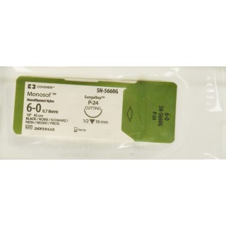 [SN5660G] Medtronic Monosof 45 cm 1/2 Circle Size 6-0 P-24 Monofilament Nylon Suture, Black, 12/Box