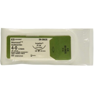 [SN5862G] Medtronic Monosof 45 cm 3/8 Circle Size 4-0 P-14 Monofilament Nylon Suture, Black, 12/Box