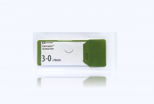 [SDN5943G] Medtronic Dermalon 45 cm 3/8 Circle Size 3-0 P-14 Monofilament Nylon Suture, Blue, 12/Box