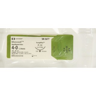 [SN5677] Medtronic Monosof 45 cm 3/8 Circle Size 4-0 P-12 Monofilament Nylon Suture, Clear, 12/Box