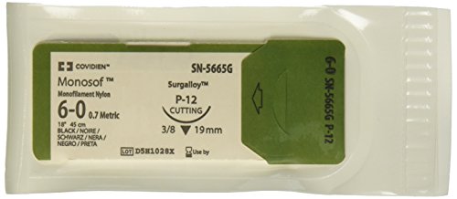 [SN5665G] Medtronic Monosof 45 cm 3/8 Circle Size 6-0 P-12 Monofilament Nylon Suture, Black, 12/Box