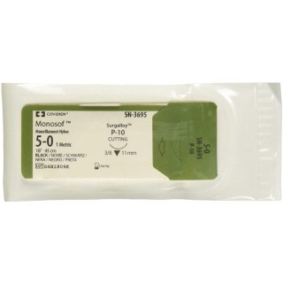 [SN3695] Medtronic Monosof 45 cm 3/8 Circle Size 5-0 P-10 Monofilament Nylon Suture, Black, 12/Box