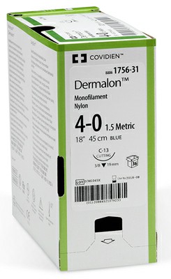 [8886174111] Medtronic Monosof Dermalon 18 inch Needle C-1 Size 6-0 Nylon Suture, Blue, 36/Box