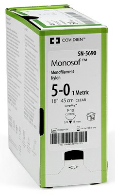 [SN661] Medtronic Monosof 18 inch Needle C-13 Size 5-0 Nylon Suture, Black, 36/Box