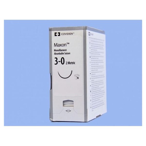 [8886623241] Medtronic Maxon 75 cm 1/2 Circle Size 3-0 V-20 Monofilament Polyglyconate Synthetic Absorbable Suture, Clear, 36/Box