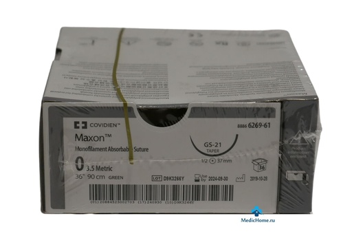 [8886626961] Medtronic Maxon 90 cm 1/2 Circle Size 0 GS-21 Monofilament Polyglyconate Synthetic Absorbable Suture, Green, 36/Box