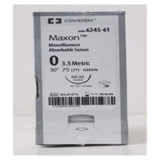 [8886624561] Medtronic Maxon 75 cm 1/2 Circle Size 0 GS-22 Monofilament Polyglyconate Synthetic Absorbable Suture, Green, 36/Box
