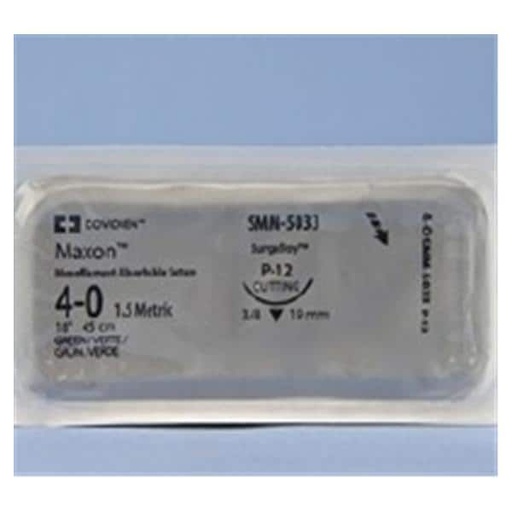 [SMM5033] Medtronic Maxon 45 cm 3/8 Circle Size 4-0 P-12 Monofilament Polyglyconate Synthetic Absorbable Suture, Green, 36/Box