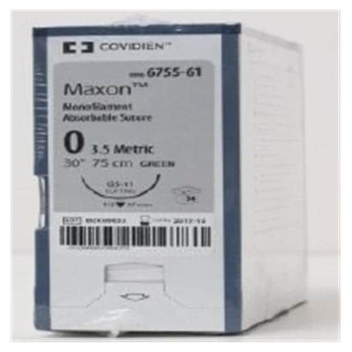 [8886675561] Medtronic Maxon 75 cm 1/2 Circle Size 0 GS-11 Monofilament Polyglyconate Synthetic Absorbable Suture, Green, 36/Box