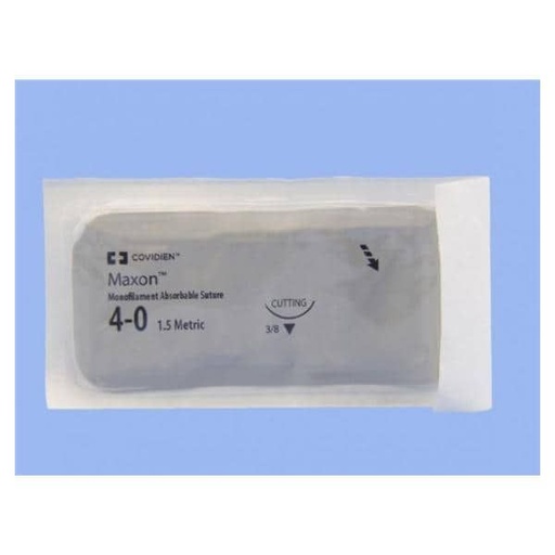 [8886661831] Medtronic Maxon 75 cm 3/8 Circle Size 4-0 C-14 Monofilament Polyglyconate Synthetic Absorbable Suture, Clear, 36/Box