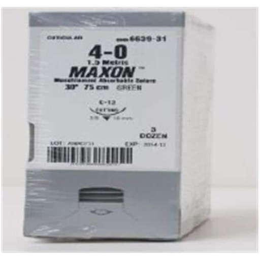 [8886663931] Medtronic Maxon 75 cm 3/8 Circle Size 4-0 C-13 Monofilament Polyglyconate Synthetic Absorbable Suture, Green, 36/Box