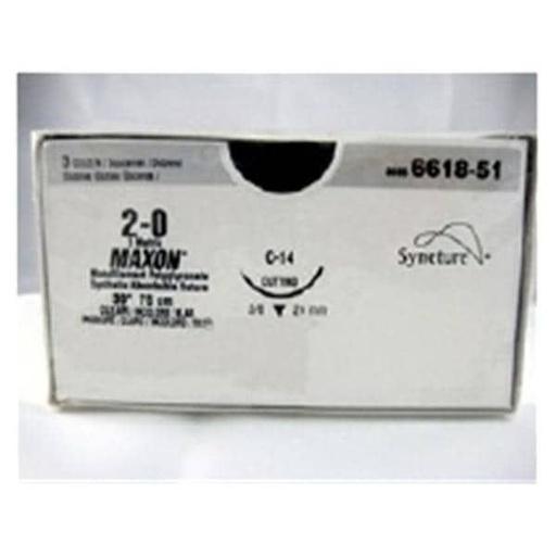 [8886661851] Medtronic Maxon 75 cm 3/8 Circle Size 2-0 C-14 Monofilament Polyglyconate Synthetic Absorbable Suture, Clear, 36/Box