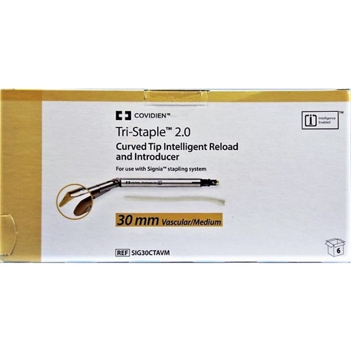 [SIG30CTAVM] Medtronic Endo GIA 30 mm Tri-Staple Curved Tip Vascular and Medium Intelligent Reload and Introducer, Tan, 6/Box