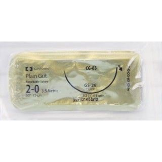 [CG63] Medtronic Plain Gut 30 inch 1/2 Circle Size 2-0 GS-26 Sterile Absorbable Surgical Suture, 24/Box