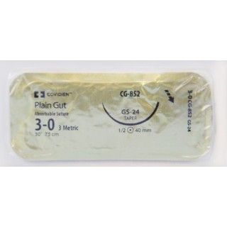 [CG852] Medtronic Plain Gut 30 inch 1/2 Circle Size 3-0 GS-24 Sterile Absorbable Surgical Suture, 36/Box