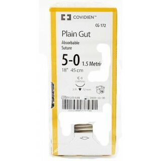 [CG172] Medtronic Plain Gut 18 inch 3/8 Circle Size 5-0 C-1 Sterile Absorbable Surgical Suture, 36/Box