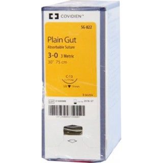 [SG822] Medtronic Plain Gut 30 inch 3/8 Circle Size 3-0 C-13 Sterile Absorbable Surgical Suture, 36/Box