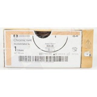 [CG49] Medtronic Chromic Gut 36 inch 1/2 Circle Size 1 BGS-28 Sterile Absorbable Suture, 24/Box