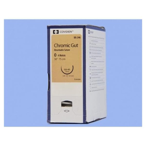 [UG246] Medtronic Chromic Gut 30 inch 5/8 Circle Size 0 GU-45 Sterile Absorbable Suture, 36/Box
