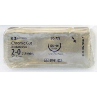 [UG778] Medtronic Chromic Gut 30 inch 5/8 Circle Size 2-0 GU-46 Sterile Absorbable Suture, 36/Box