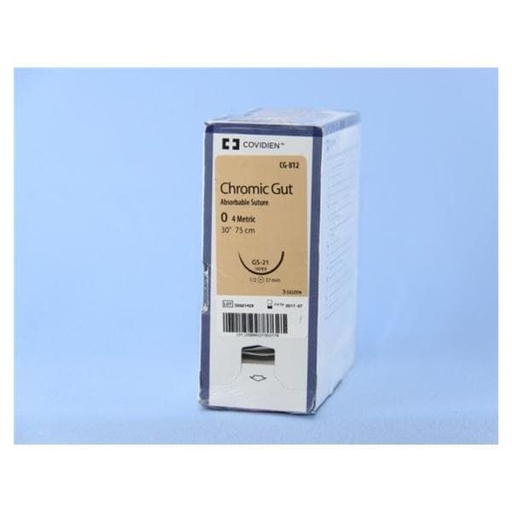 [CG812] Medtronic Chromic Gut 30 inch 1/2 Circle Size 0 GS-21 Sterile Absorbable Suture, 36/Box