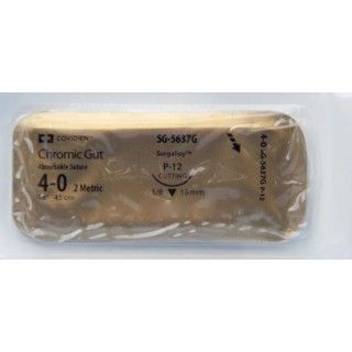 [SG5637G] Medtronic Chromic Gut 18 inch 3/8 Circle Size 4-0 P-12 Sterile Absorbable Suture, 12/Box