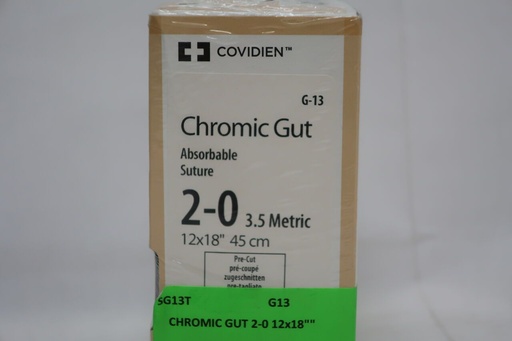 [G13] Medtronic Chromic Gut 12 inch x 18 inch Size 2-0 Pre-Cut Sterile Absorbable Suture, 24/Box