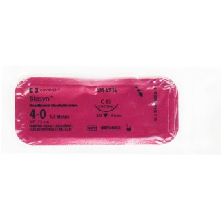 [SM691G] Medtronic Biosyn 30 inch 3/8 Circle Size 4-0 C-13 Monofilament Absorbable Suture, 12/Box