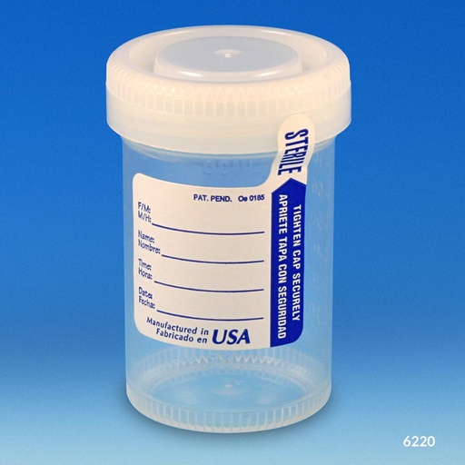 [6236] Globe Scientific 90 ml PP Drug Testing Wide Mouth Containers w/ Temperature Strip and White Screw Cap, 300/Case