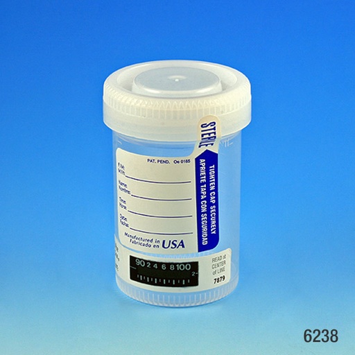 [6238] Globe Scientific 90 ml PP Drug Testing Containers w/ Temperature Strip and White Screw Cap, 400/Case