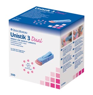 [AT1064] Owen Mumford Unistik® 3 Pre-Set Single Use Safety Lancet, Dual, 18G, 1.8mm Penetration Depth