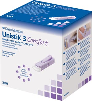 [AT1044] Owen Mumford Unistik® 3 Pre-Set Single Use Safety Lancet, Comfort, 28G, 1.8mm Penetration Depth
