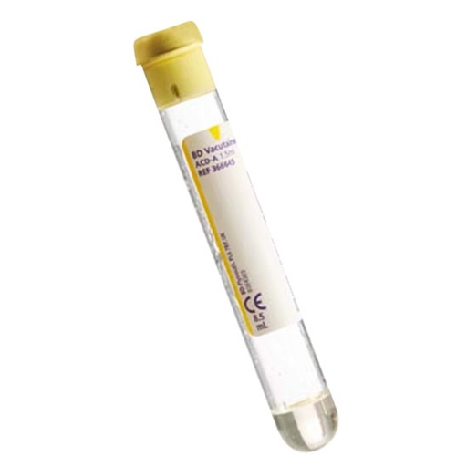 [364606] BD Vacutainer 16 mm x 100 mm ACD Glass Blood Collection Tubes w/ Conventional Stopper, Yellow, 100/Box