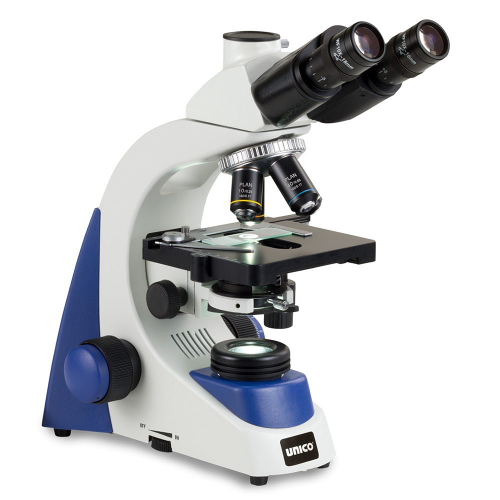 [G383SP-LED] Unico Trinocular WF10X/18 High-Eyepoint Eyepiece 4X/10X/40X/100X(oil) Semi-Plan Objective Microscope