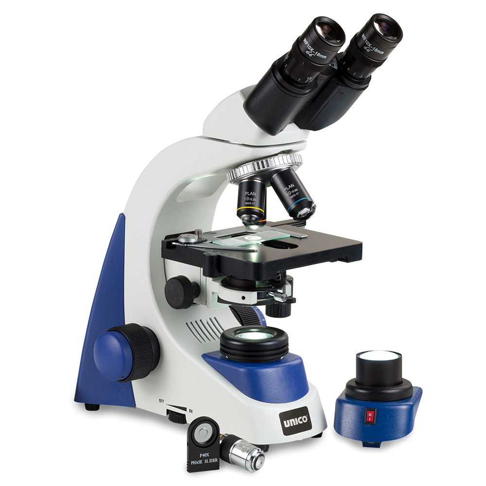 [G380SP-LED] Unico Med/Vet Practice 4X, 10X, 40XR, 100XR Din Semi-plan Achromat Objectives Binocular Microscope